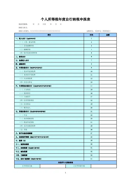 个人所得税年度自行纳税申报表