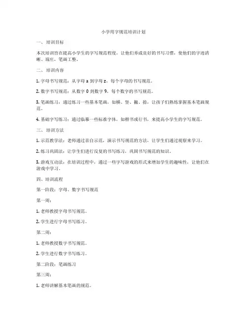 小学用字规范培训计划