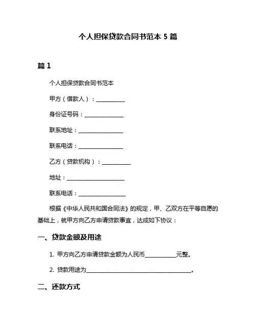 个人担保贷款合同书范本5篇