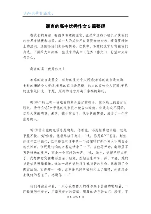 谎言的高中优秀作文5篇整理