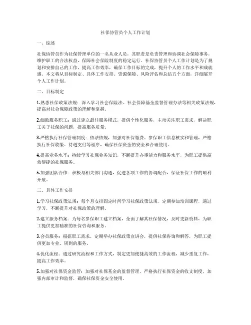 社保协管员个人工作计划