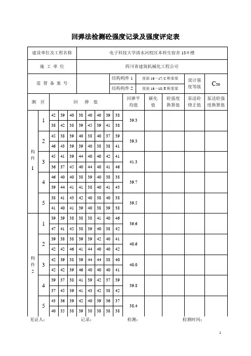 回弹法检测砼强度记录及强度评定C30