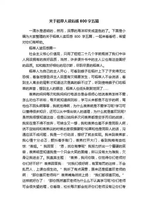 关于稻草人读后感800字五篇