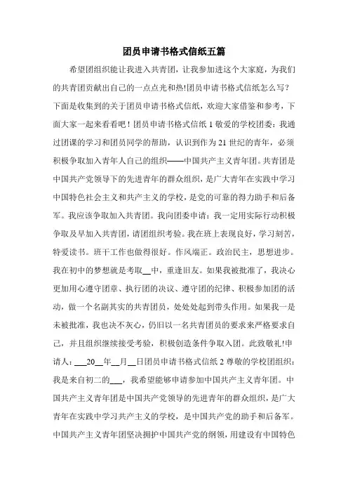 团员申请书格式信纸五篇