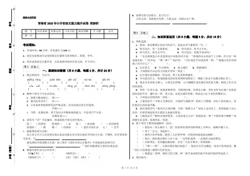 青海省2020年小升初语文能力提升试卷 附解析