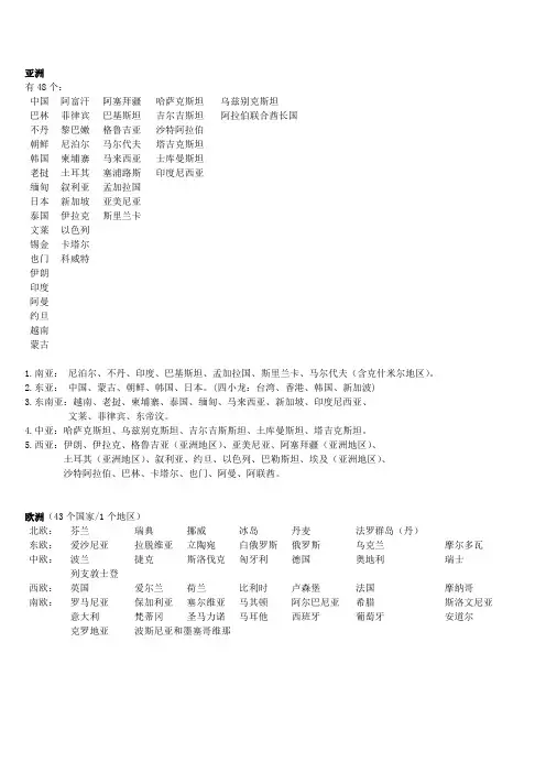 世界贸易区域划分