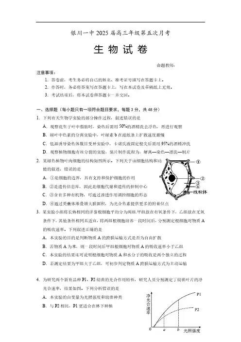 宁夏银川一中2025届高三上学期第五次月考生物试卷(含答案)