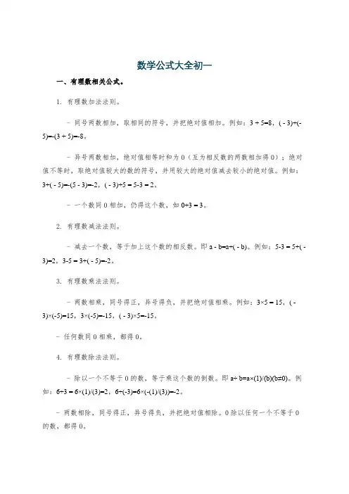 数学公式大全初一