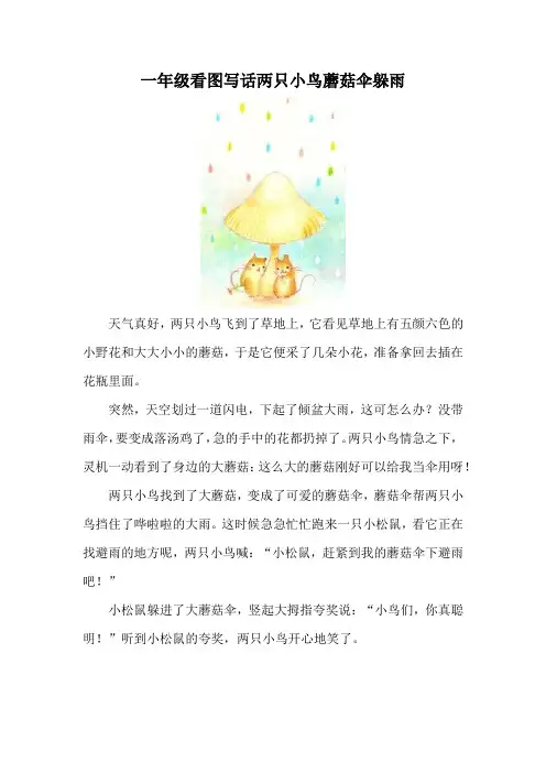 一年级看图写话两只小鸟蘑菇伞躲雨
