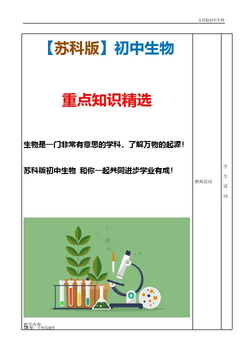 新版苏科版初中生物精选教案：自然资源的可持续利用整理汇总