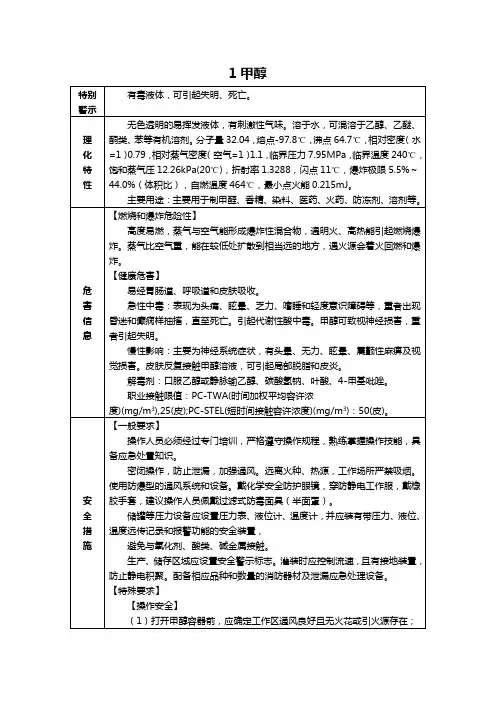 重点监管危险化学品安全措施及应急处置原则