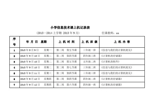 小学计算机上机记录表