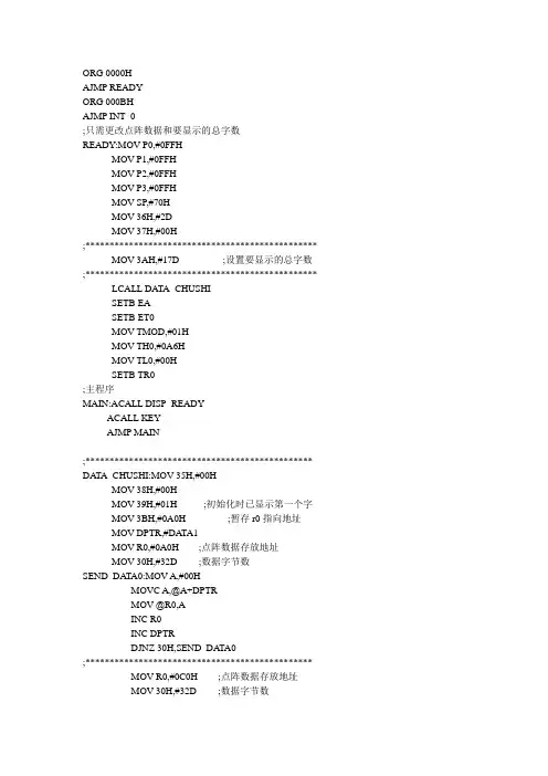 16×16点阵显示汇编程序
