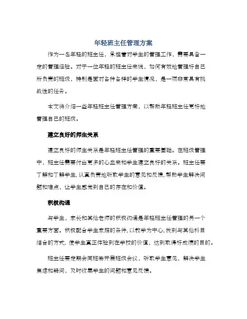 年轻班主任管理方案