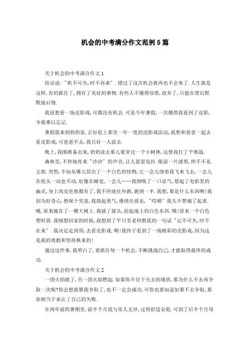 机会的中考满分作文范例5篇