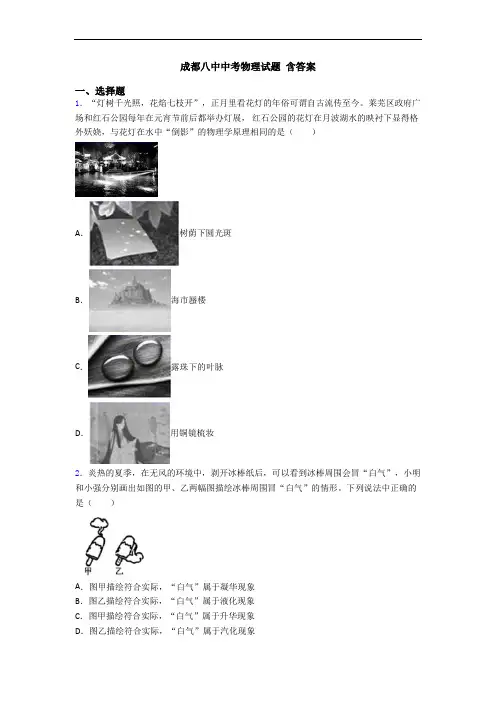 成都八中中考物理试题 含答案
