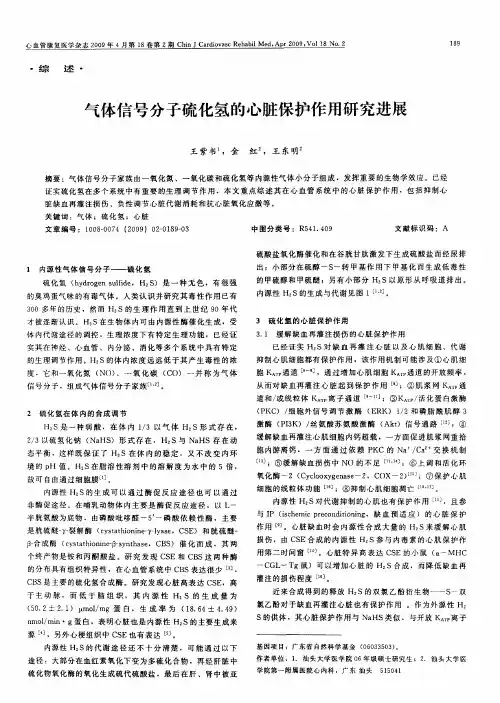 气体信号分子硫化氢的心脏保护作用研究进展