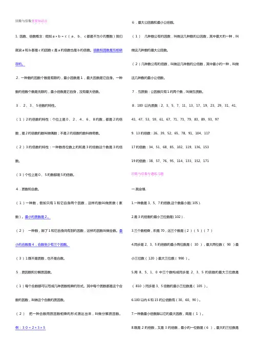 2023年因数与倍数重要知识点