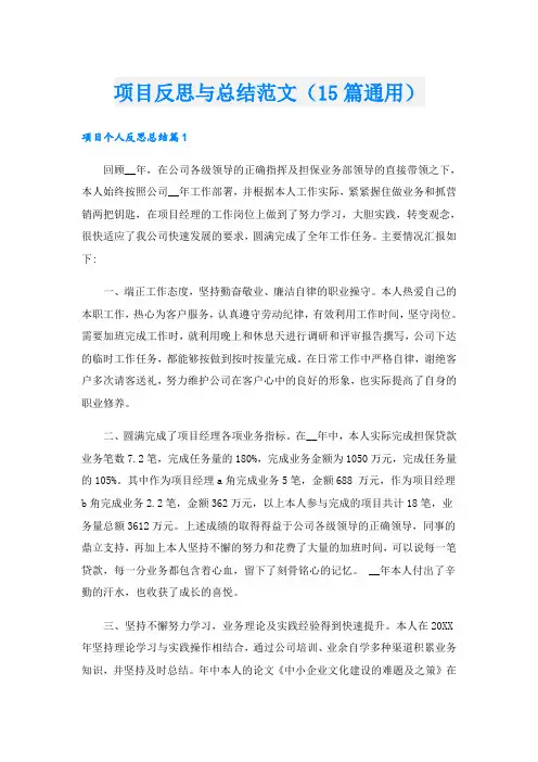 项目反思与总结范文(15篇通用)