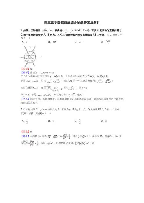 高三数学圆锥曲线综合试题答案及解析
