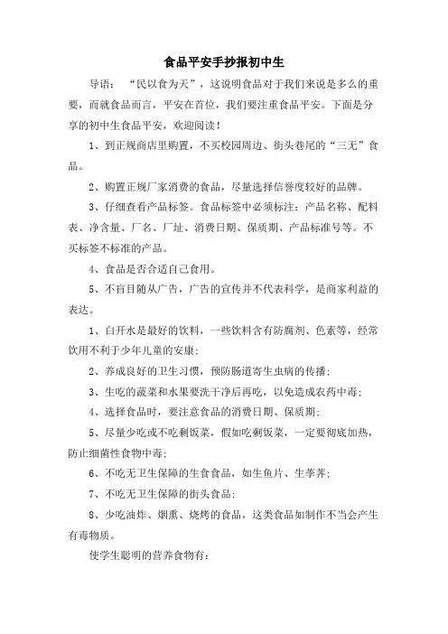 食品安全手抄报初中生