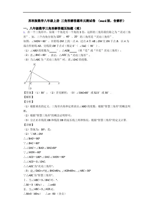 苏科版数学八年级上册 三角形解答题单元测试卷 (word版,含解析)