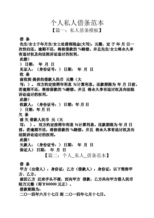 个人私人借条范本