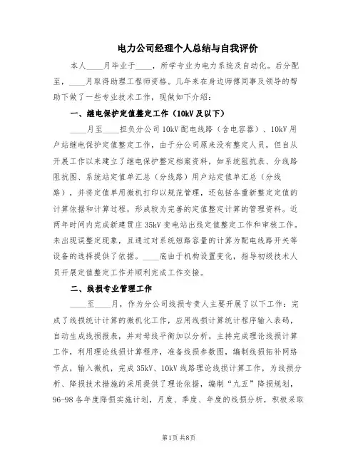 电力公司经理个人总结与自我评价(2篇)