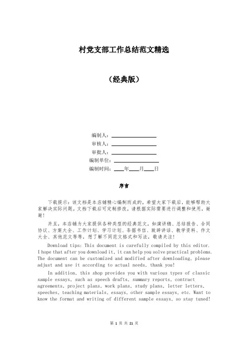 村党支部工作总结范文精选