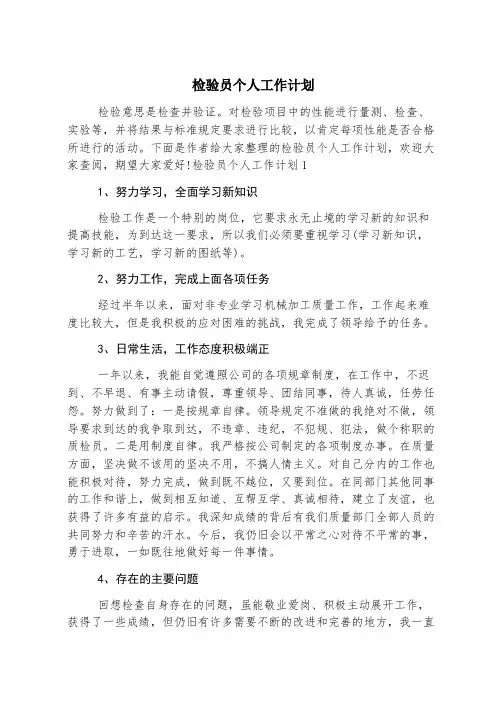 检验员个人工作计划