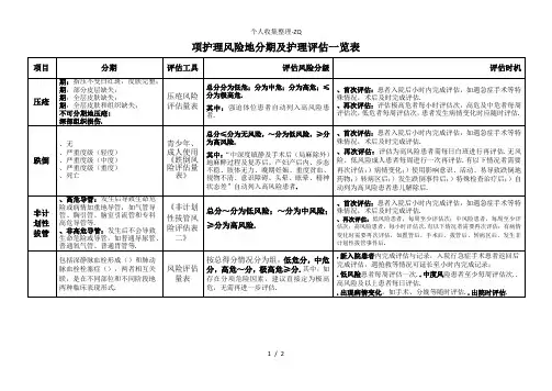 5项护理风险评估一览表