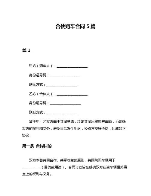 合伙购车合同5篇