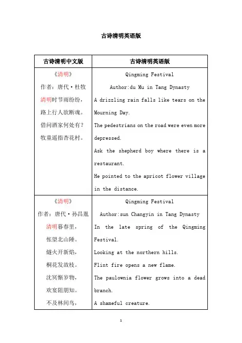 古诗清明英语版