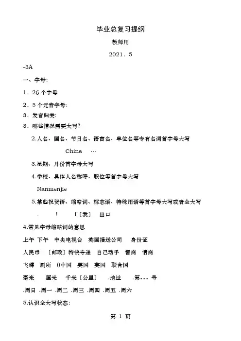 牛津小学英语毕业总复习提纲完全版095