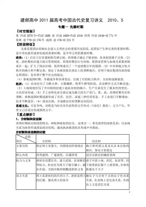 高中2011届高考中国古代史复习讲义