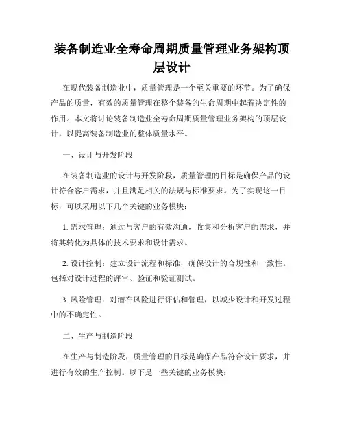 装备制造业全寿命周期质量管理业务架构顶层设计