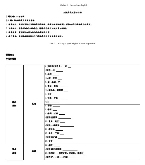 Module1Unit1导学案外研版英语八年级上册