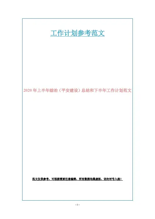 2020年上半年综治(平安建设)总结和下半年工作计划范文
