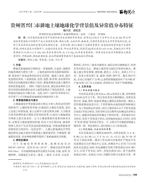 贵州省兴仁市耕地土壤地球化学背景值及异常值分布特征