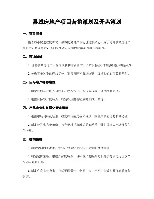 县城房地产项目营销策划及开盘策划