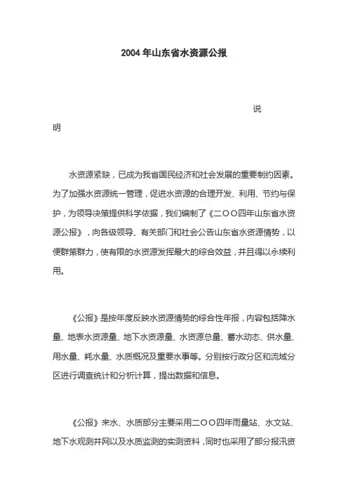2004年山东省水资源公报