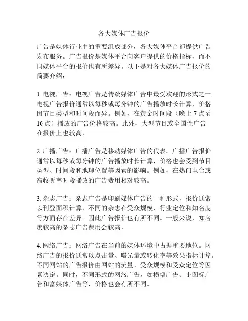 各大媒体广告报价