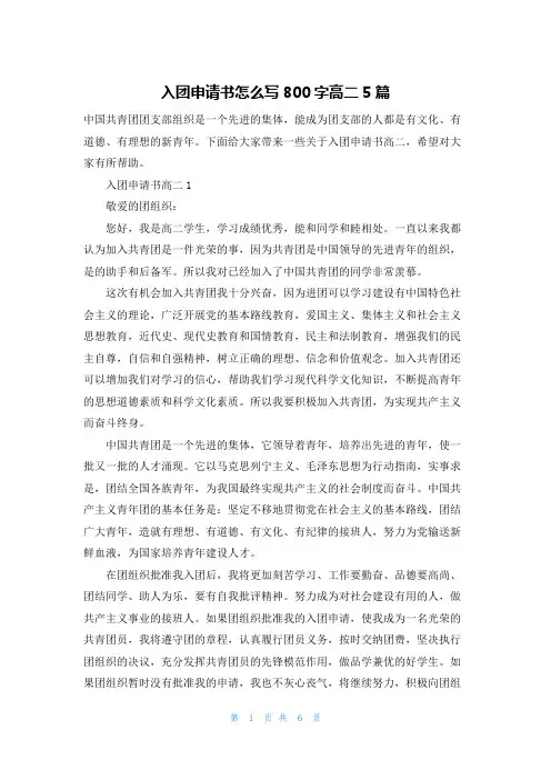 入团申请书怎么写800字高二5篇