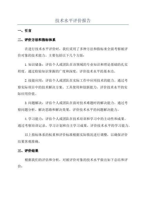 技术水平评价报告
