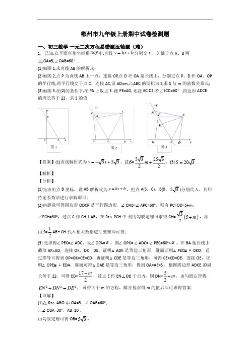 郴州市九年级上册期中试卷检测题