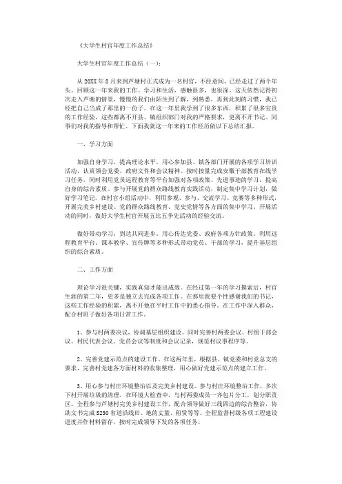 大学生村官年度工作总结10篇完整版