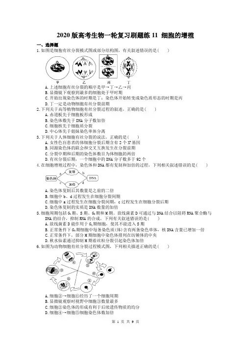 【高考一轮】2020版高考生物一轮复习刷题练11 细胞的增殖(含答案解析)