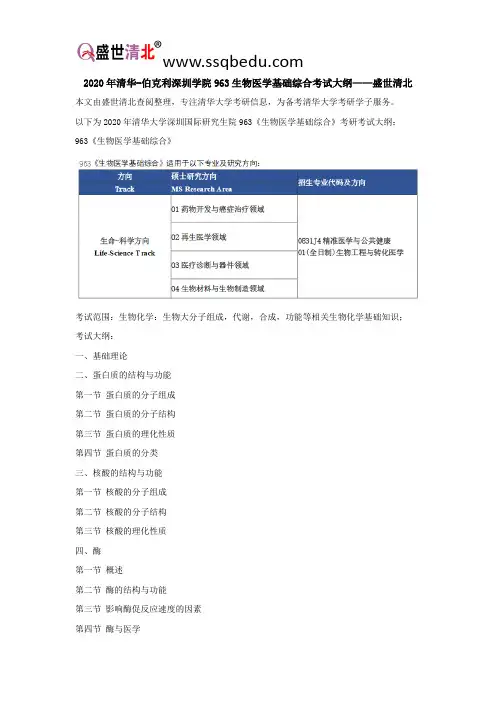 2020年清华-伯克利深圳学院963生物医学基础综合考试大纲——盛世清北