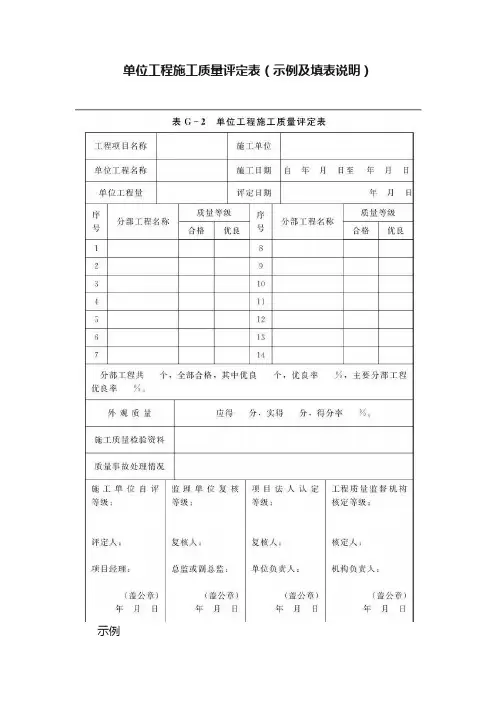 单位工程施工质量评定表（示例及填表说明）