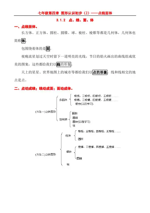 202年初中数学七年级上册第四单元几何图形初步认识02 图形的认识(2)点、线、面、体含答案